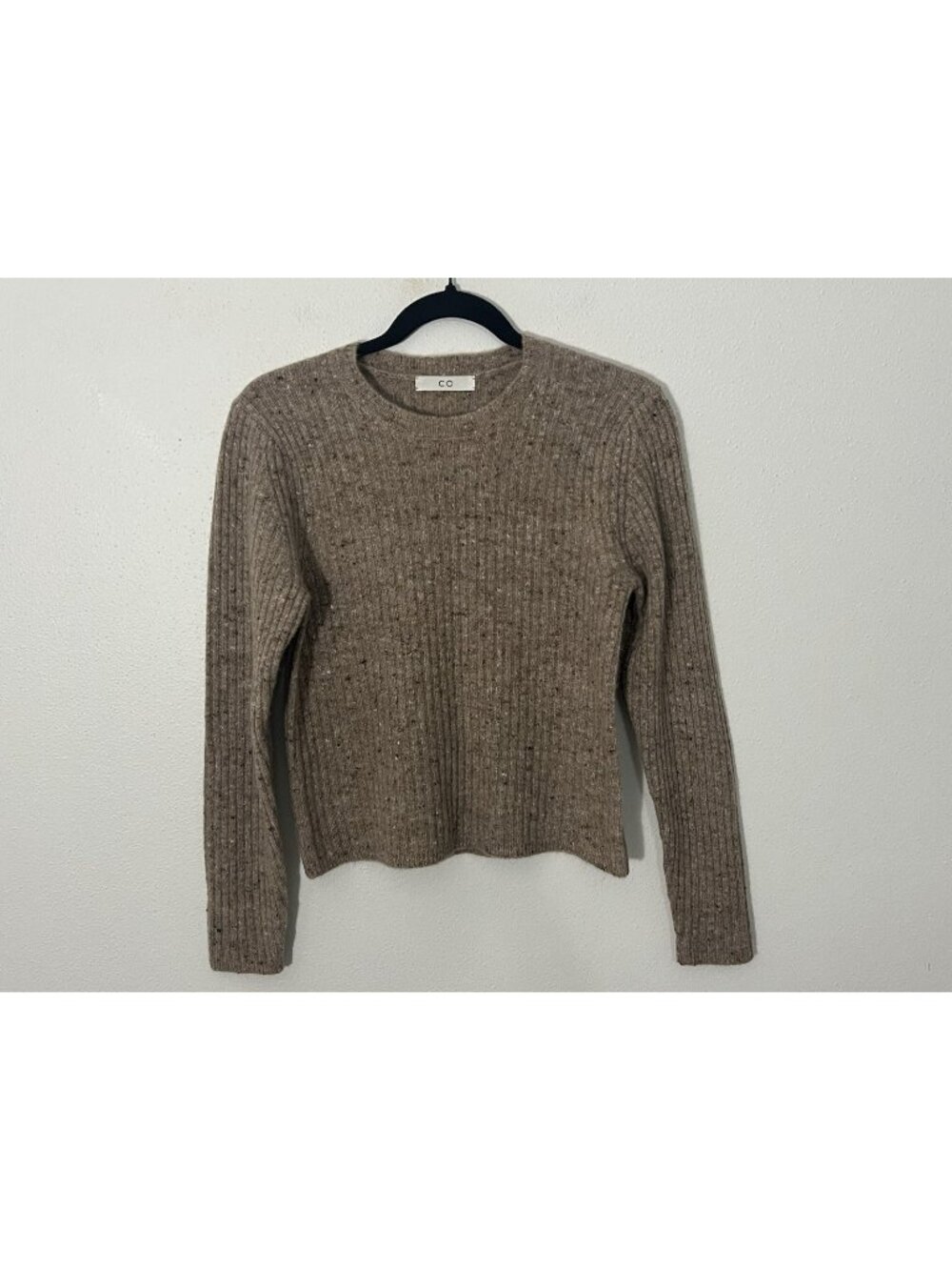 Co Collection Wool Cashmere Blend Brown Tan Speckled Ribbed Sweater Size Small